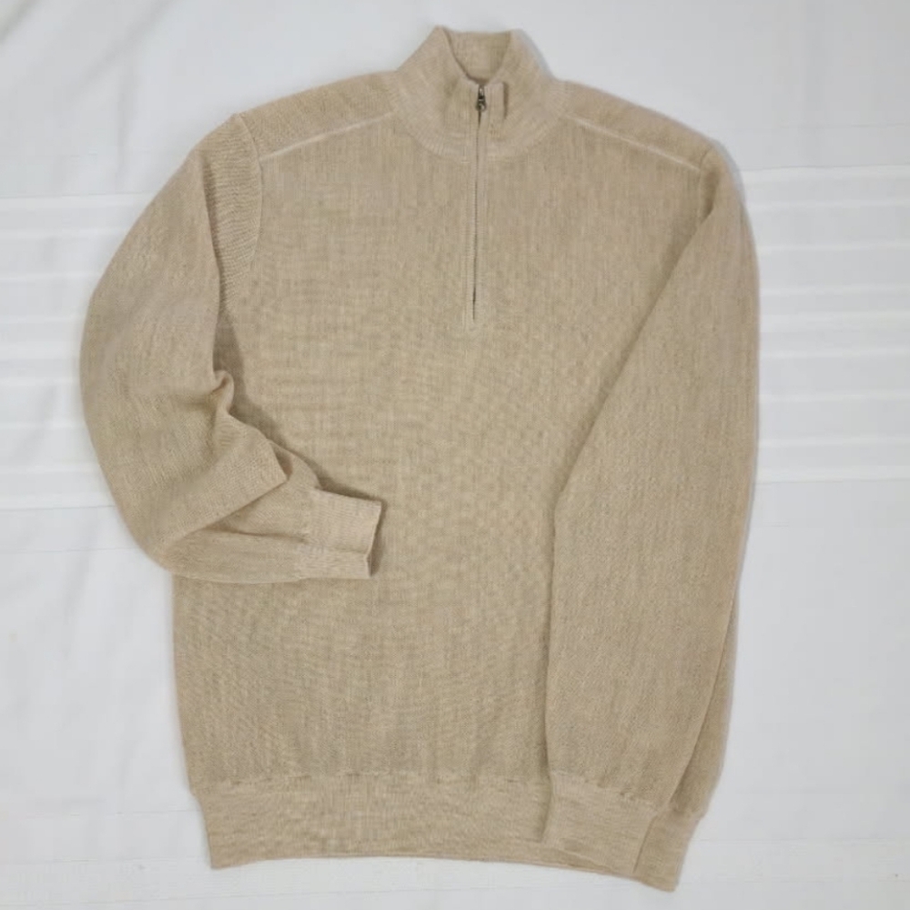 MFH Knits Baby Alpaca 1/4 Zip Men's Sweater In Oatmeal Made In Peru